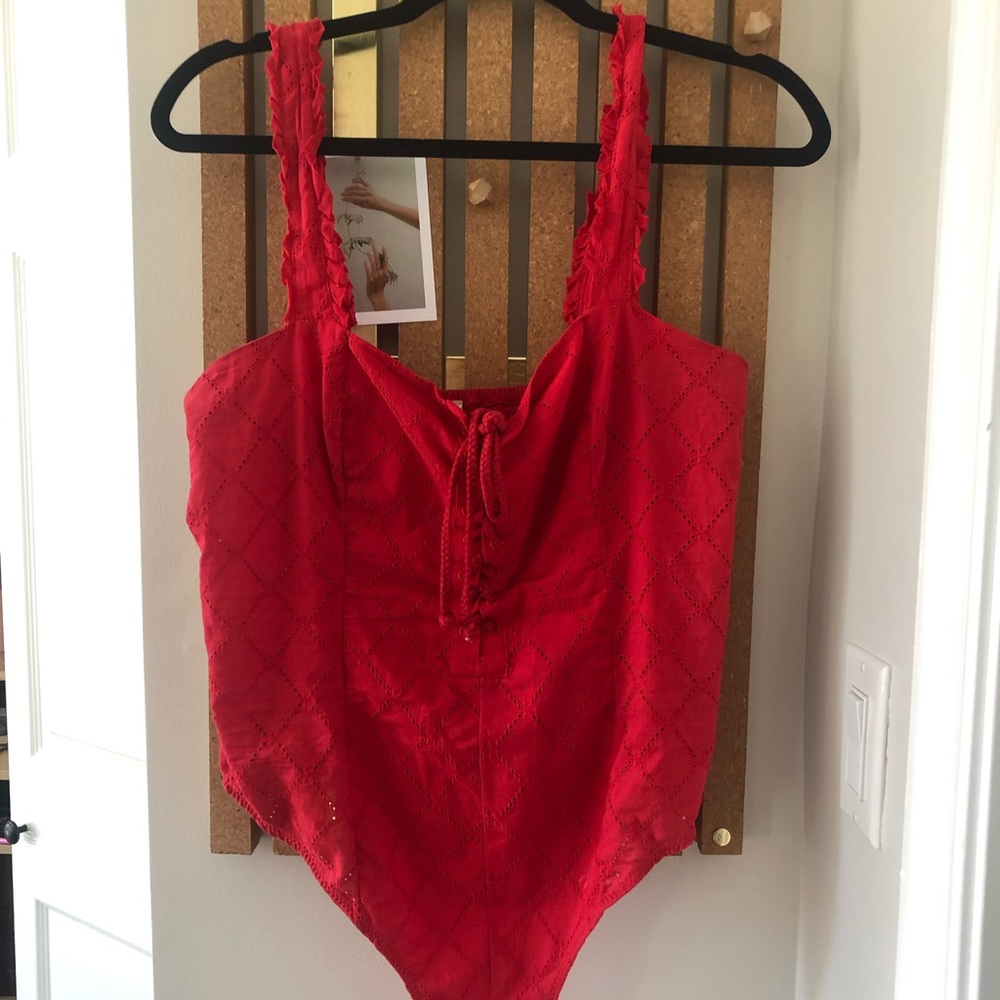 Free people lace up red bodysuit